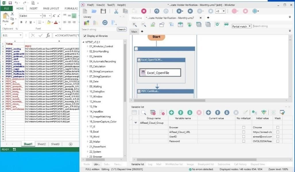 WinActor window running a scenario